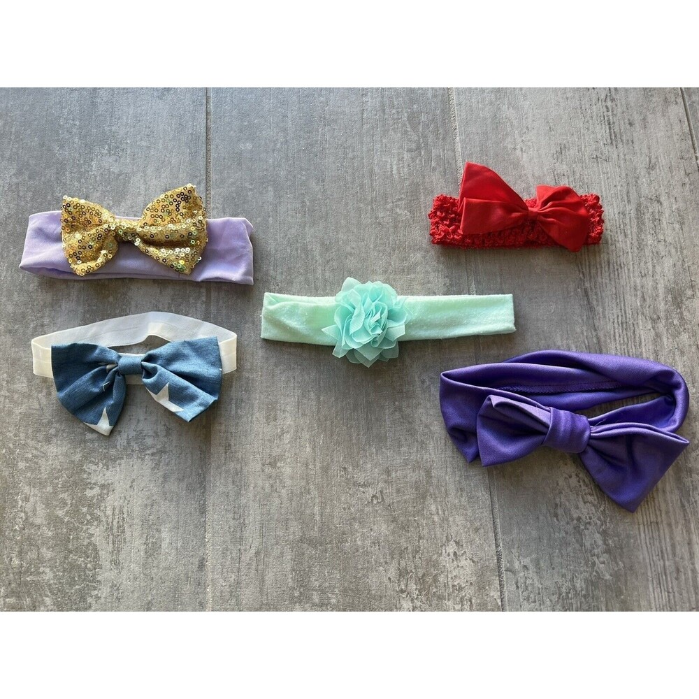 Baby Girl Headband Set Lot of 5 Hair Accessories Bow Elastic Wrap Outfit 0-12m